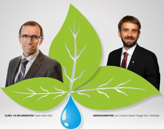 Klima- og miljøminister Espen Barth-Eide og næringsminister Jan Christian Vestre. Foto: Stortinget 